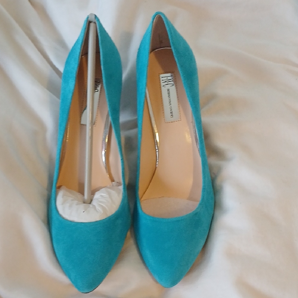 INC International Concepts Teal Suede Pointed-Toe Pumps No Box